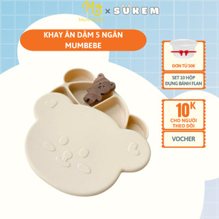 Khay Ăn Dặm Có Nắp Hình Gấu 5 Ngăn Mumbebe Đế Hít Chống Đổ, Chống Lật, Chất Liệu Silicon Cao Cấp