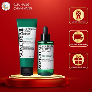 Combo Giảm Mụn, Giảm Thâm, Làm Sáng Da Some By Mi AHA-BHA-PHA 30 Days Miracle ( SRM 100ml , Serum 50ml )