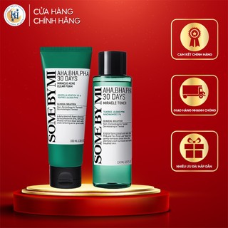 Combo Giảm Mụn,Làm Sạch Da, Se Khít Lỗ Chân Lông Some By Mi AHA-BHA-PHA 30 Days Miracle ( SRM 100ml & Toner 150ml )