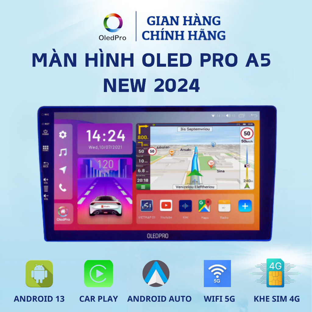 Màn hình Ô Tô android OLEDPRO A5 cho ô tô  Ram 2G 32G 8 nhân tặng VIETMAP S2, có quạt tản nhiệt. 1 đ