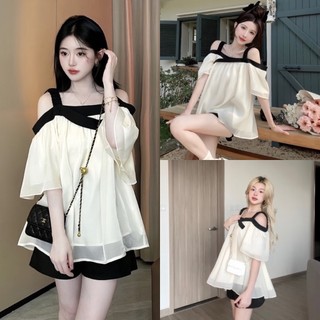  Sét bộ áo 2 dây trễ vai phối voan tơ sang chảnh dễ thương duyên dáng trẻ trung xinh xắn đi chơi đi biển