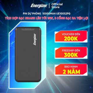 Sạc dự phòng Energizer 10000mAh UE10052PQ - 3 cổng sạc tiện lợi, tích hợp sạc nhanh 2 chiều - Hàng chính hãng