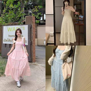 [V1.664] Váy Maxi Tằm Hàn 2 Dây Dáng Xoè Hàng 2 Lớp 3 Màu Form Dài Rộng Có Quai Chỉnh (kèm ảnh thật)