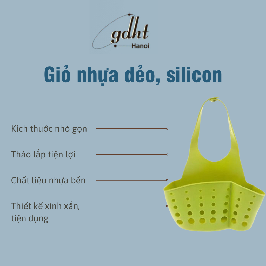 Giỏ nhựa dẻo, silicon bằng lưới đựng đồ và giẻ rửa bát treo cổ vòi nước bồn rửa bát chén tiện dụng dài 16cm.