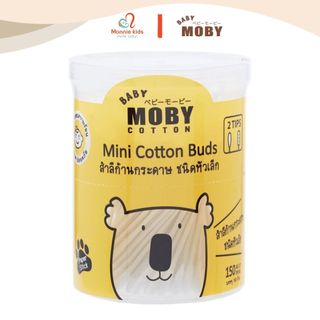 Tăm bông cotton Moby Baby cho bé hộp 150c, bông tăm vệ sinh tai mũi cho trẻ - Monnie Kids