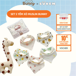 Set 5 Yếm Xô Muslin Tam Giác Bunny Siêu Mềm Mại Cho Bé Mix Màu Ngẫu Nhiên