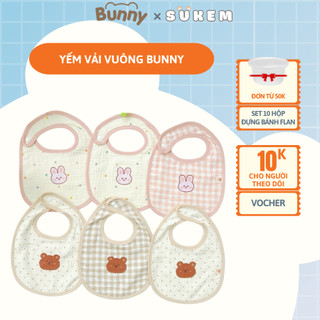 Yếm Vải Vuông Bunny (Mẫu Mới) Vải Xô Muslin Cao Cấp Mềm Mại Dành Cho Bé