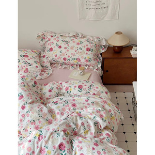 Bộ chăn ga gối cotton đũi viền bèo , nhiều màu sắc mẫu hot