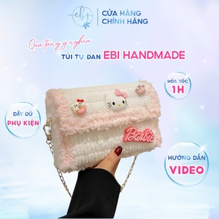  Túi Len Handmade Túi Tự Đan Phối Viền Xù Gắn Charm Hello Kitty Đáng Yêu Dễ Thương Làm Quà Tặng Bạn Gái Ý Nghĩa - EB156 
