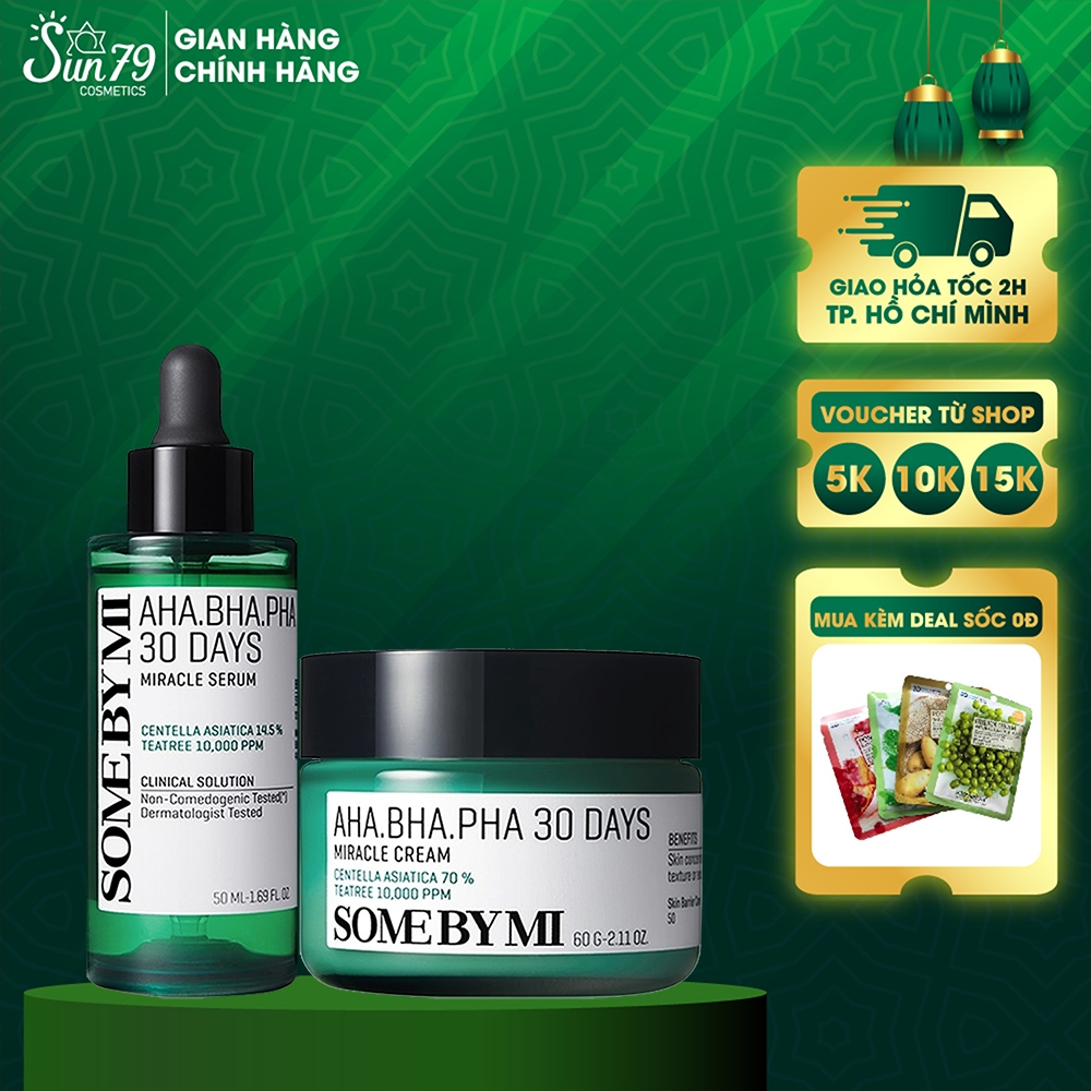 Combo giảm mụn Some By Mi AHA-BHA-PHA 30 Days Miracle (Serum 50ml + Kem 50ml)