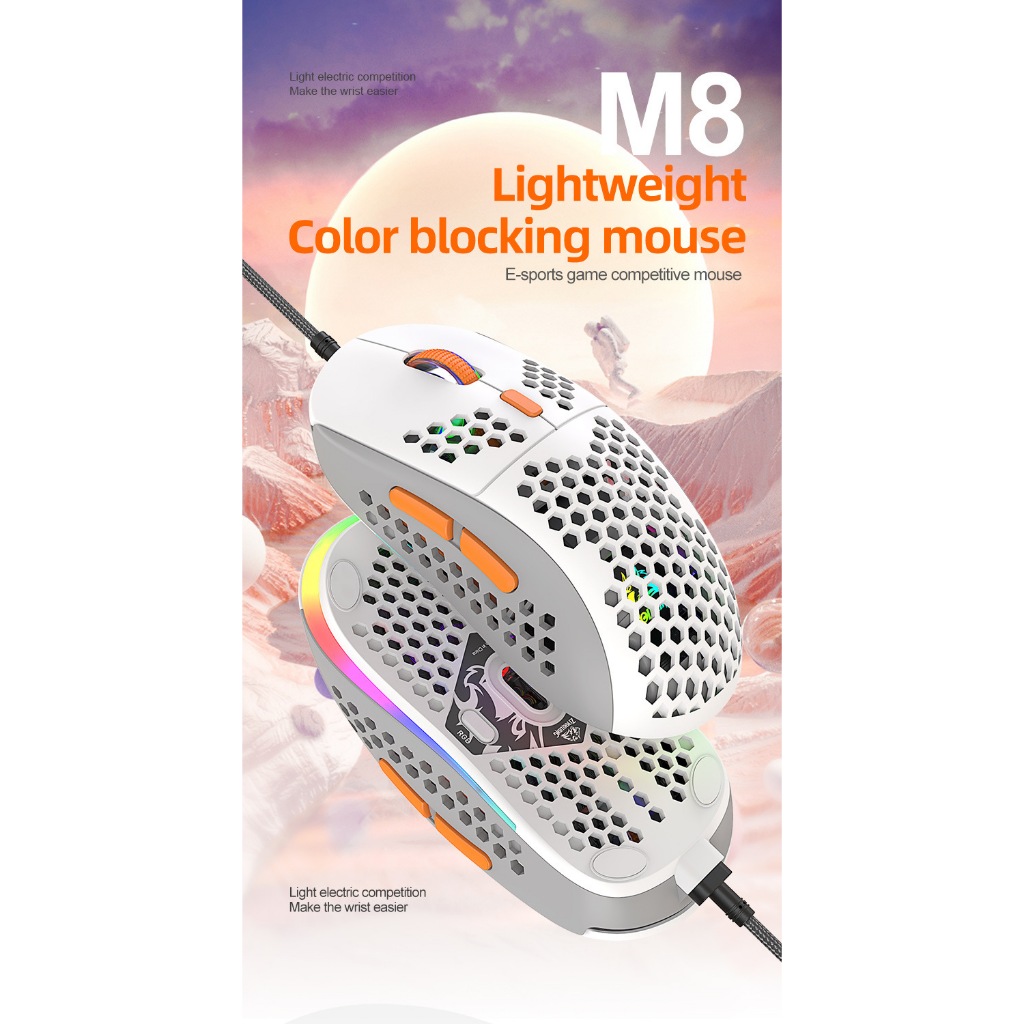 Chuột Gaming M8 6400 DPI  Có dây Có LED RGB - Thiết kế tổ ong - chip xử lý Linglyang 199 | BigBuy360 - bigbuy360.vn