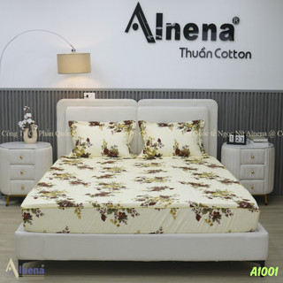 Bộ ga gối chun trần  cotton thiên nhiên  mềm mại thoáng mát,chính hãng Alnena,dành cho nệm dưới 15 cm