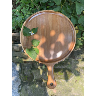 Khay gỗ tròn có tay cầm nguyên khối trang trí đồ ăn, nhà bếp cao cấp, deocr quán ....