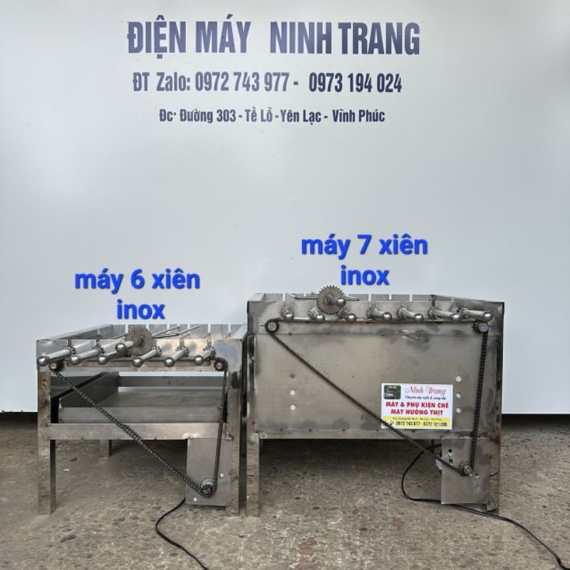 Máy nướng thịt chả quay gà vịt tự động bằng inox 6 &7 xiên. Bếp nướng than hoa
