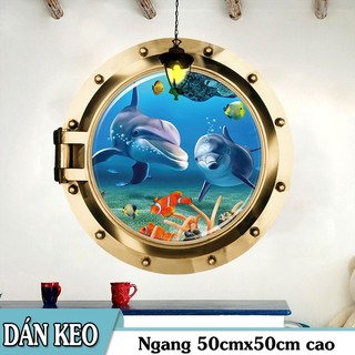 Decal trang trí khuôn cửa cá hai heo xanh