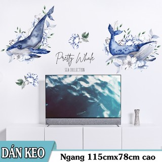 Decal dán tường - Cặp Cá Voi Xanh Hoa văn