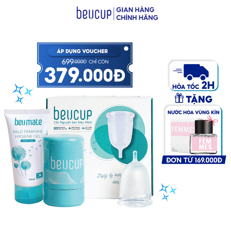 Cốc nguyệt san BeUcup siêu mềm hàng cao cấp dung tích 40ml cho phụ nữ sau sinh đạt chuẩn