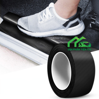 Cuộn 5m nẹp chống xước viền cửa bậc cửa ô tô BC3 vân cacbon, keo dán tràn viền siêu dính