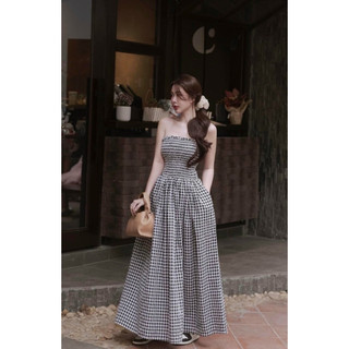 Đầm maxi caro cúp ngực, đầm váy quây xoè đi biển chất liệu kẻ caro nhiều màu hottrend cho nàng đi chơi, đi du lịch biển