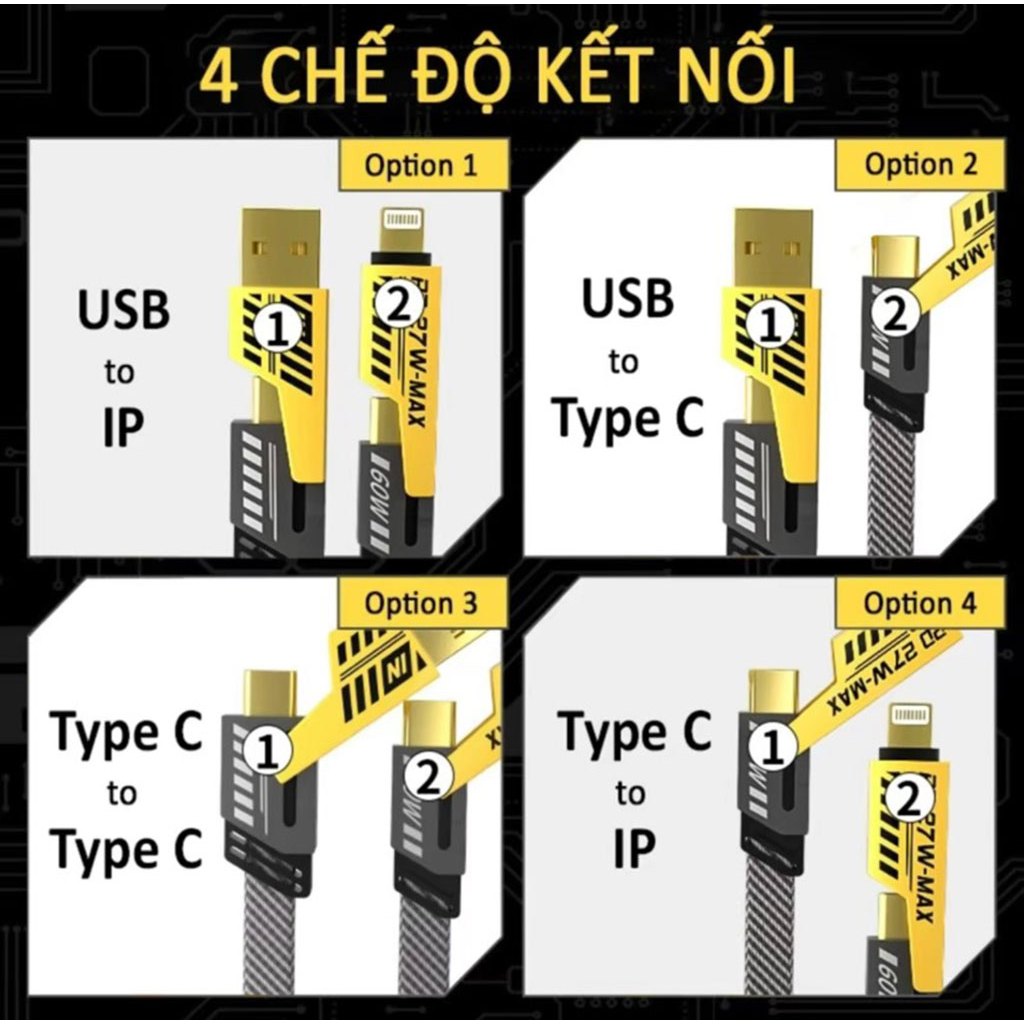 Cáp sạc nhanh đa năng 4 in 1, sạc siêu nhanh 65W cho Andoroid và PD 27W cho iP - AUDIO365 | BigBuy360 - bigbuy360.vn