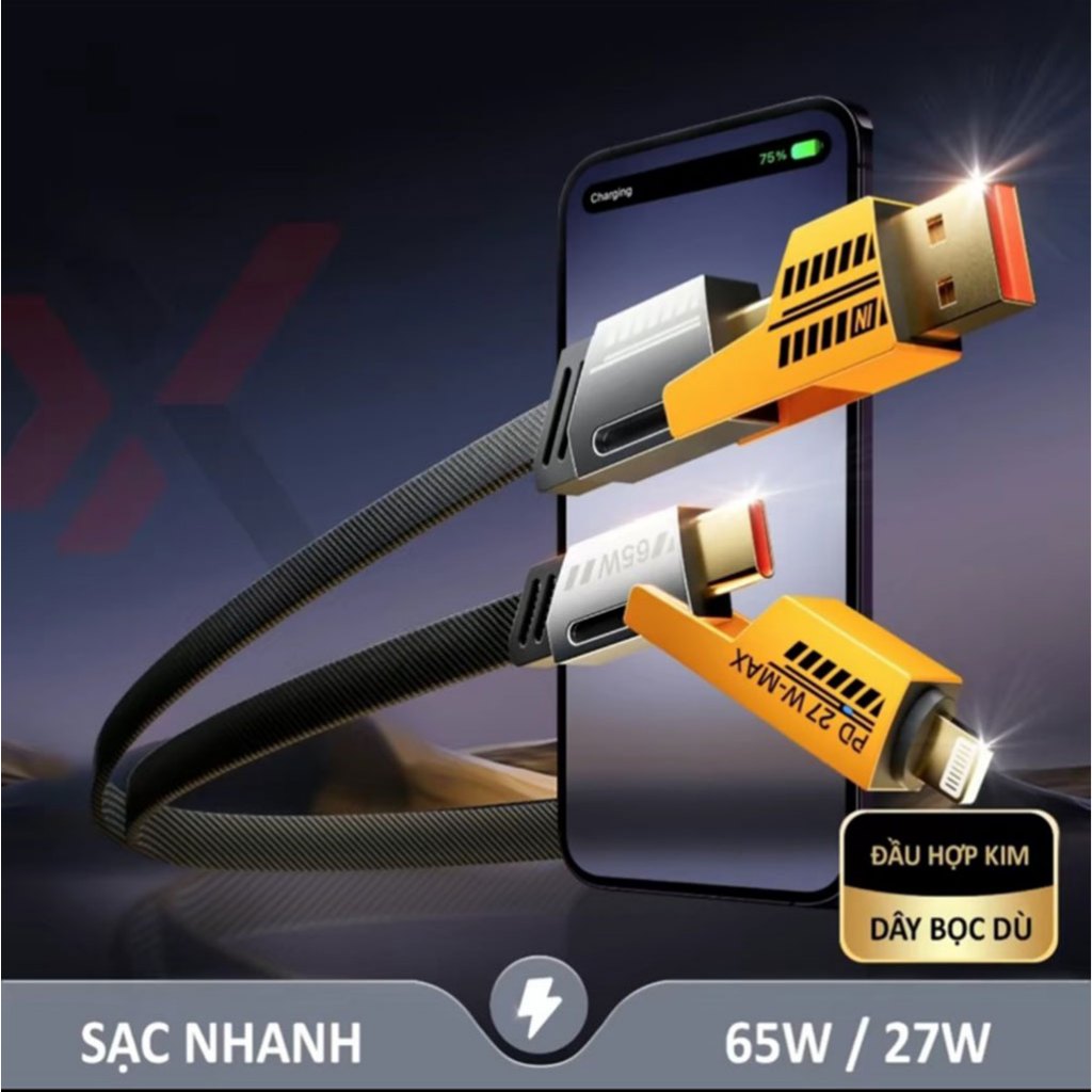 Cáp sạc nhanh đa năng 4 in 1, sạc siêu nhanh 65W cho Andoroid và PD 27W cho iP - AUDIO365 | BigBuy360 - bigbuy360.vn