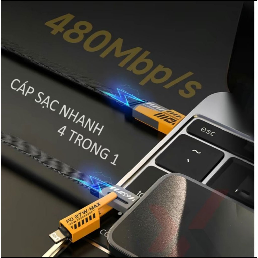 Cáp sạc nhanh đa năng 4 in 1, sạc siêu nhanh 65W cho Andoroid và PD 27W cho iP - AUDIO365 | BigBuy360 - bigbuy360.vn