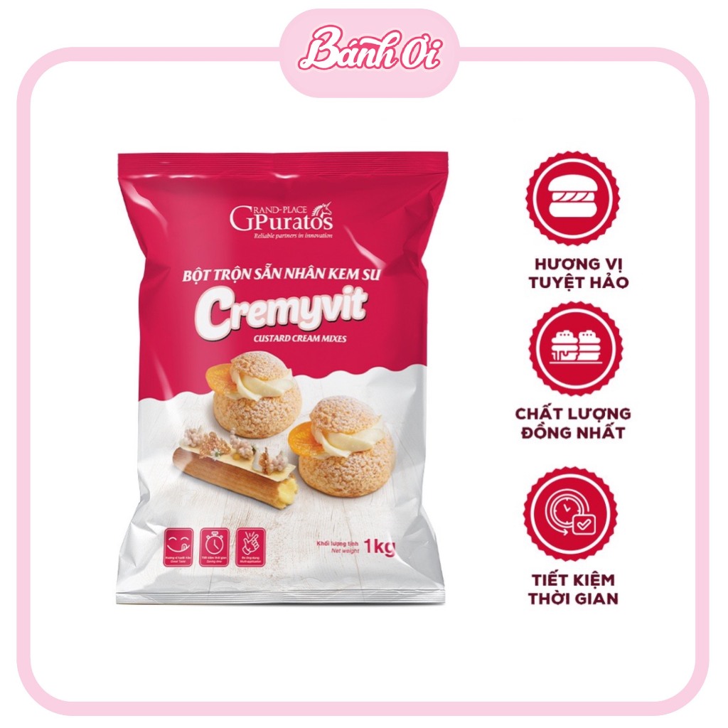 Bột trộn sẵn nhân su kem Cremyvit Puratos - bột custard Puratos 1kg bột nhân bánh su kem