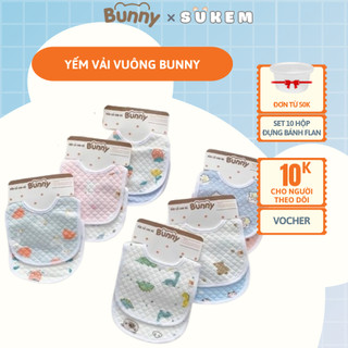 Yếm Vải Bunny (Mẫu Cũ) Chất Liệu Vải Xô Trần Sợi Bông Dày Dặn Siêu Thấm Hút Giữ Ấm Cổ Cho Bé Hoạ Tiết Xinh Xắn