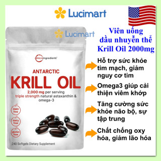 Viên uống dầu nhuyễn thể Krill Oil 1000mg/ 2000mg Micro Ingredients Antarctic [Hàng Mỹ]