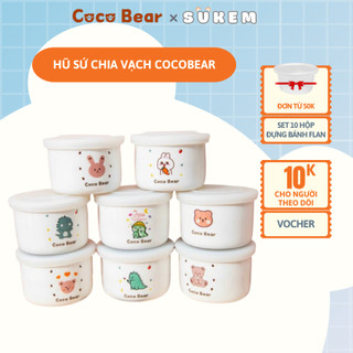 Hũ Sứ Chia Vạch Cocobear Nấu Đồ Ăn Dặm, Trữ Đông Thức Ăn Cho Bé ( Bát Sứ, Thố Sứ ) Kèm Nắp Đậy