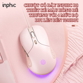 Chuột có dây INPHIC B8 thiết kế màu hồng nữ tính dễ thương với tốc độ chuột lên đến 7200DPI