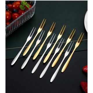 Combo 5 nĩa ăn trái cây inox 304 xịn 2 màu vàng và bac