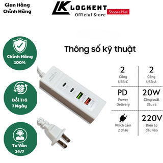 Ổ Sạc Nhanh 4 Cổng USB Type C, Ổ Cắm Sạc Điện Thoại Sạc Nhanh 20W Power Delivery An Toàn, Tiện Dụng - Bảo Hành 12 Tháng