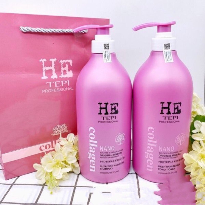Dầu Gội Xả HE Tepi Collagen 1000ml Hương Nước Hoa Phục Hồi Tóc Khô Xơ Hư Tổn