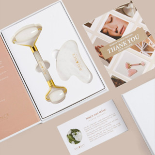 /TẶNG OIL/ Bộ Thanh lăn Massage Mặt Nâng Cơ và Guasha Trắng Tặng Kèm Oil Hữu Cơ - Trẻ hoá Cao Cấp đạt Kiểm Định PNJ