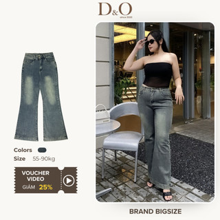 Quần Jean Nữ Ống Loe Bigsize 58kg Đến 85kg Dáng Dài Phối Lai To Màu Xanh Rêu 1154 Lưng Cao Co Giãn Mạnh Dài 103cm