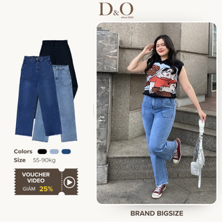 Quần Ống Đứng Bigsize 58-90kg Lưng Siêu Cao Tôn Dáng Quần Jean Nữ Dáng Suông Dài Tua Lai Phối Túi Hộp Co Giãn Mạnh