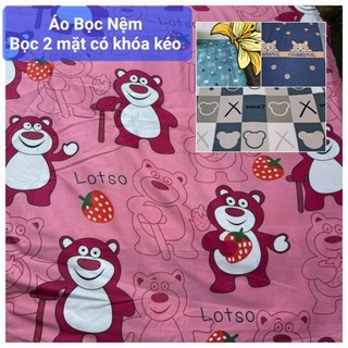 Áo bọc 2 mặt nệm có khóa kéo_ bảo vệ nệm. chất liệu cotton poly