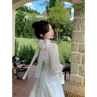Đầm Chèo Dày Tay Dài Phối Voan