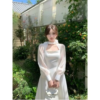 Đầm Chèo Dày Tay Dài Phối Voan
