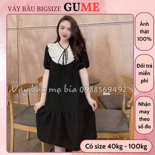Đầm Bầu Công Sở 40-130kg - Váy Bầu GUME Cổ Bèo Có Thắt Nơ Xinh Xắn MB214