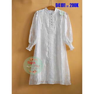 Đầm suông ren cổ cao tay lỡ