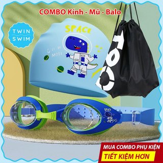 Combo Phụ Kiện Bơi Cho Bé Học Bơi Twin Swim, Kính Bơi Nón Bơi Balo, Phù Hợp Cho Bé Từ 4~12 Tuổi