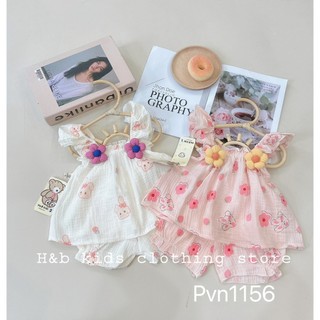 Bộ xô muslin 2 bông hoa xốp bé gái
