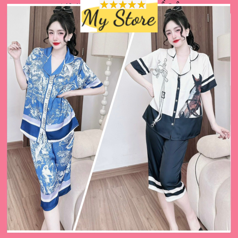 Đồ bộ nữ đẹp quần lửng tay ngắn mặc nhà dễ thương, bộ ngủ Pyjama lụa Latin loại 1 Freesize dưới 60kg MY STORE