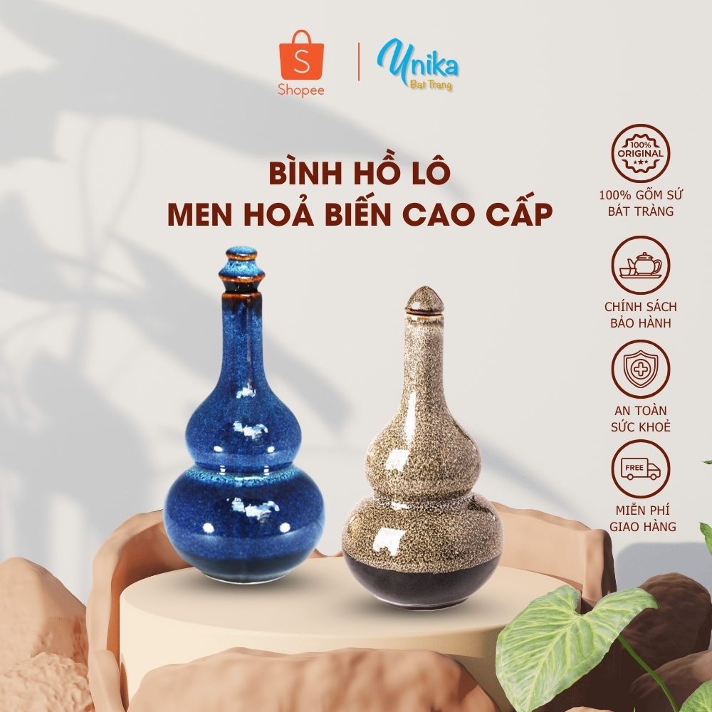 Bình Hô Lô Men Hoả Biến - Bình Hồ Lô Đựng Rượu - Gốm sứ cao cấp Bát Tràng