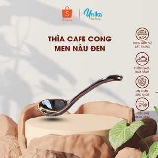 Thìa cafe cong - Thìa Cà Phê Cong Nâu Đen - Thìa Cao Cấp Bát Tràng