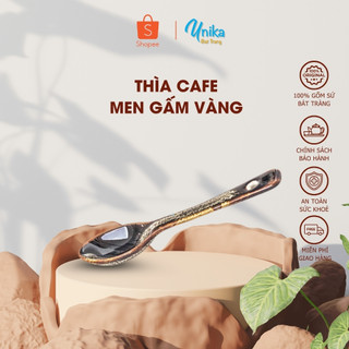 Thìa Cafe Men Gấm Vàng - Thìa Cafe Sứ Đẳng Cấp - Gốm Sứ Bát Tràng
