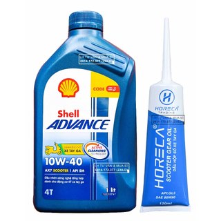 Combo nhớt tay ga shell advance ax7 scooter 10w40 1l + nhớt lap horeca 120ml