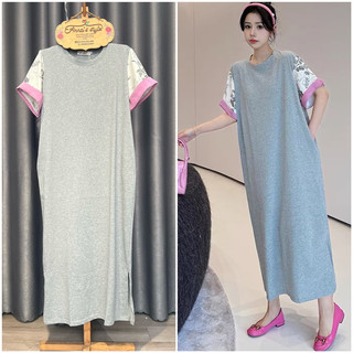 Đầm cotton phối tay lụa tím, có túi 2 bên, nhiều size